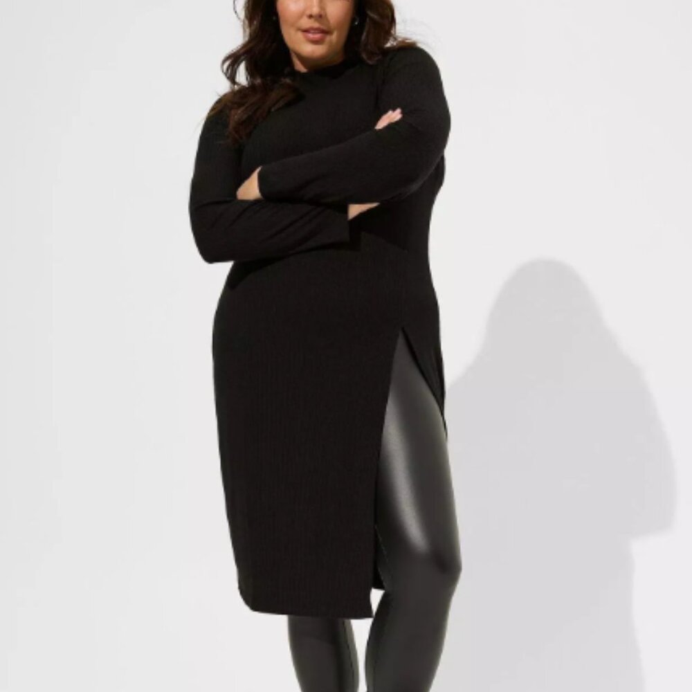 Fitted Super Soft Ribbed Mock Neck Asymmetrical Hem Top